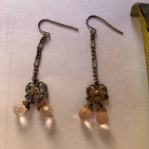 Gold crystal dangle pierced earrings